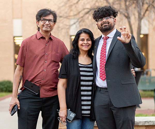 Sam, Salima and Ali Merchant at the UNT Fall 2023 Ring Ceremony and Eagle Dive